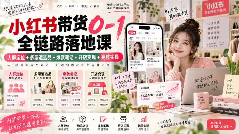小红书带货0-1全链路落地课｜人群定位+多渠道选品+爆款笔记+开店变现完整实操-轻创星球网