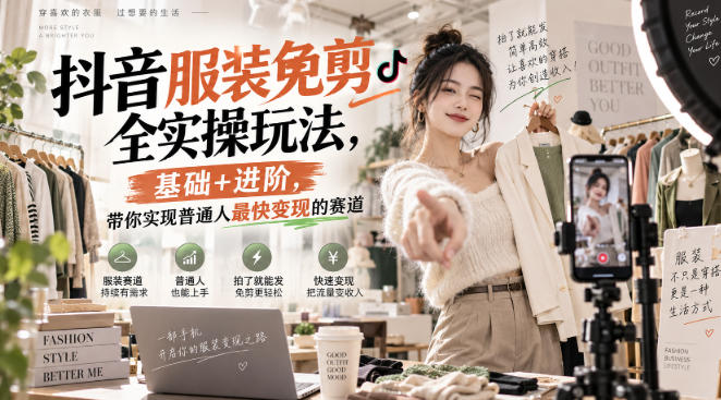 抖音服装免剪全实操玩法，基础+进阶，带你实现普通人最快变现的赛道-轻创星球网