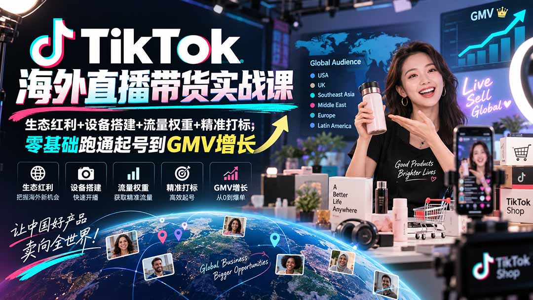 TikTok海外直播带货实战课｜生态红利+设备搭建+流量权重+精准打标，零基础跑通起号到GMV增长-轻创星球网