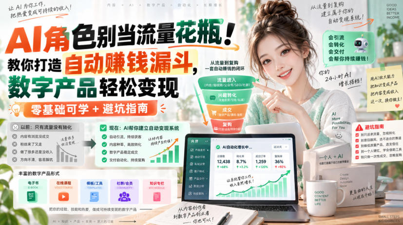 AI角色别当流量花瓶！教你打造自动賺钱漏斗，数字产品轻松变现(零基础可学+避坑指南)【原创双语字幕】-轻创星球网