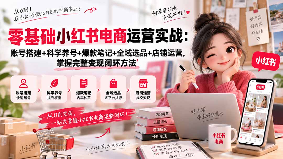 零基础小红书电商运营实战：账号搭建+科学养号+爆款笔记+全域选品+店铺运营，掌握完整变现闭环方法-轻创星球网