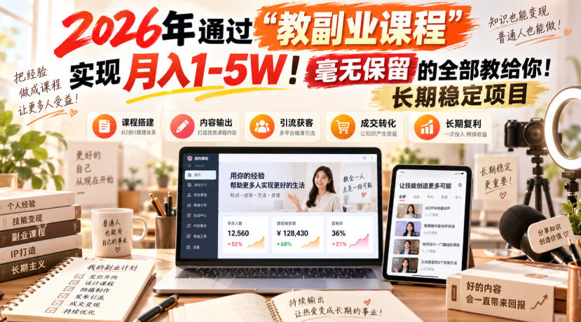 2026年通过“教副业课程”实现月入1-5W！毫无保留的全部教给你！长期稳定项目-轻创星球网