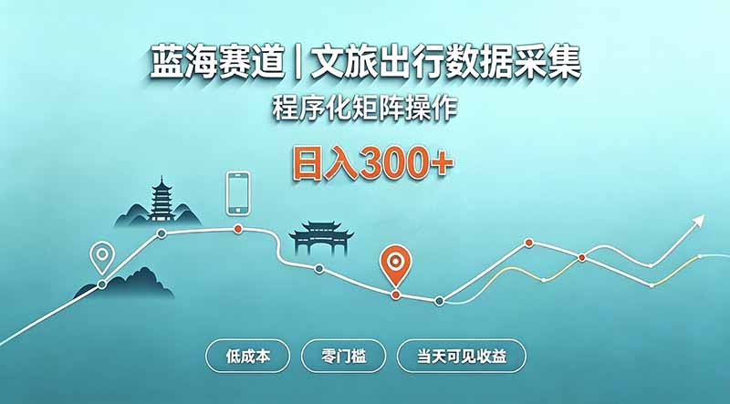 蓝海赛道  文旅出行数据采集  程序化矩阵操作    低成本  零门槛   当天可见收益   日入300+-轻创星球网