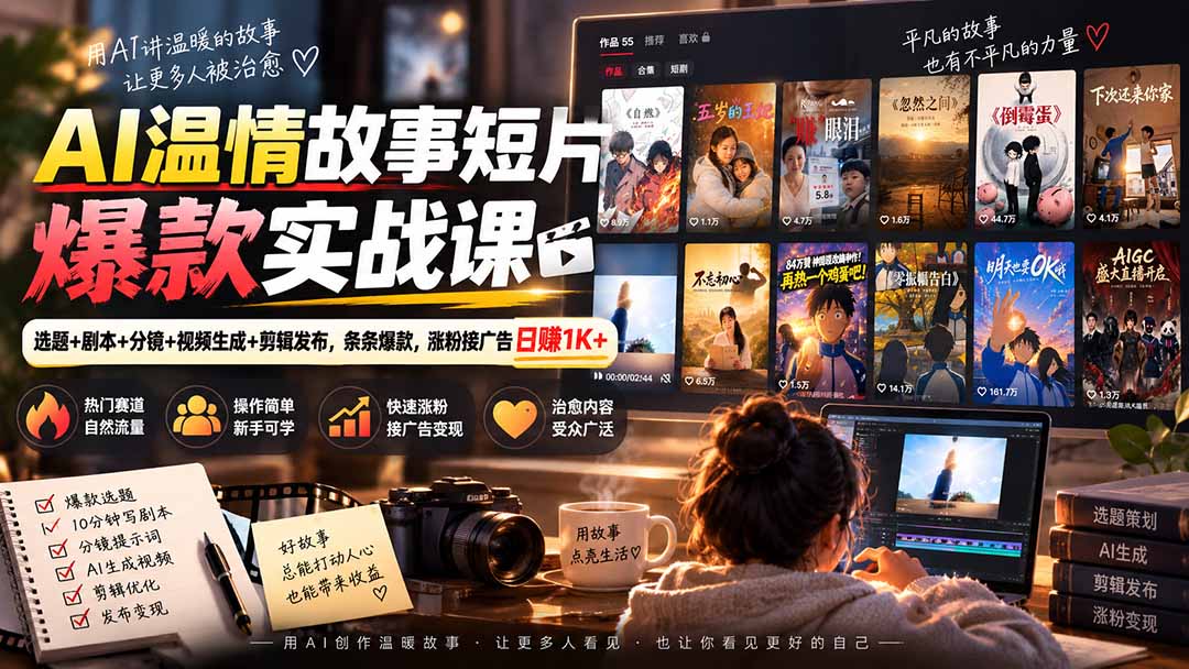 AI温情故事短片爆款实战课-更新｜选题+剧本+分镜+视频生成+剪辑发布，条条爆款，涨粉接广告日赚1K+-轻创星球网