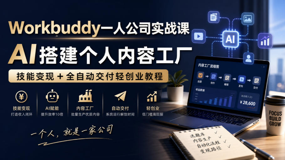 Workbuddy一人公司实战课，AI搭建个人内容工厂，技能变现+全自动交付轻创业教程​-轻创星球网