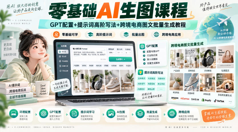 零基础AI生图课程，GPT配置+提示词高阶写法+跨境电商图文批量生成教程-轻创星球网