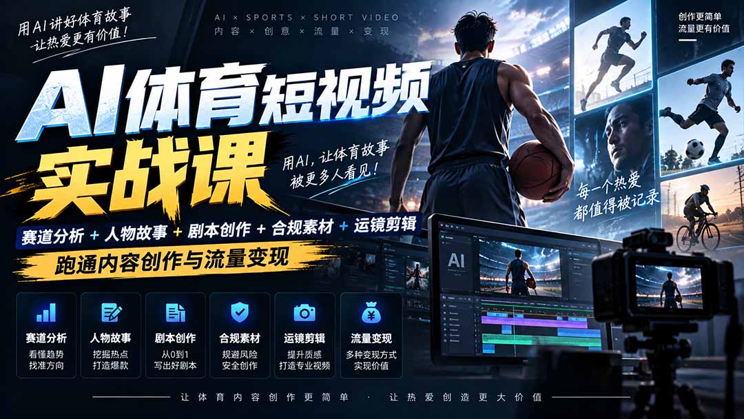 AI体育短视频赛道顶级玩法｜赛道分析+人物故事+剧本创作+版权处理+运镜剪辑，跑通流量变现-日赚1K+-轻创星球网