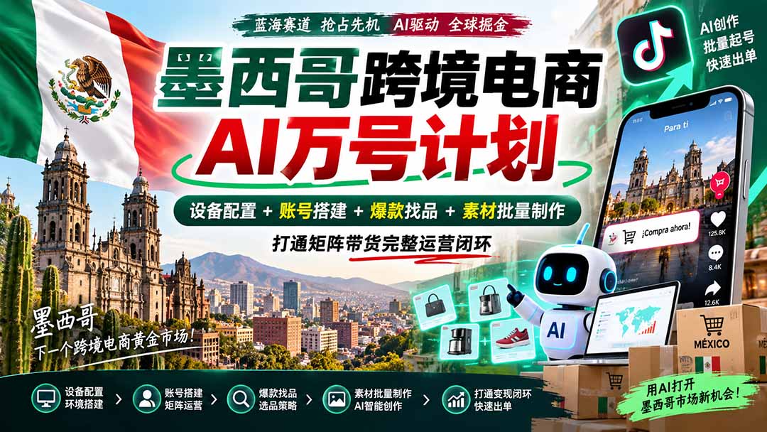 墨西哥AI跨境电商万号计划｜设备配置+账号搭建+爆款找品+素材批量制作，打通矩阵带货完整运营闭环-轻创星球网