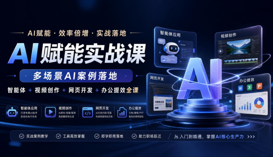 AI赋能实战课，多场景AI案例落地，智能体+视频创作+网页开发+办公提效全课-轻创星球网