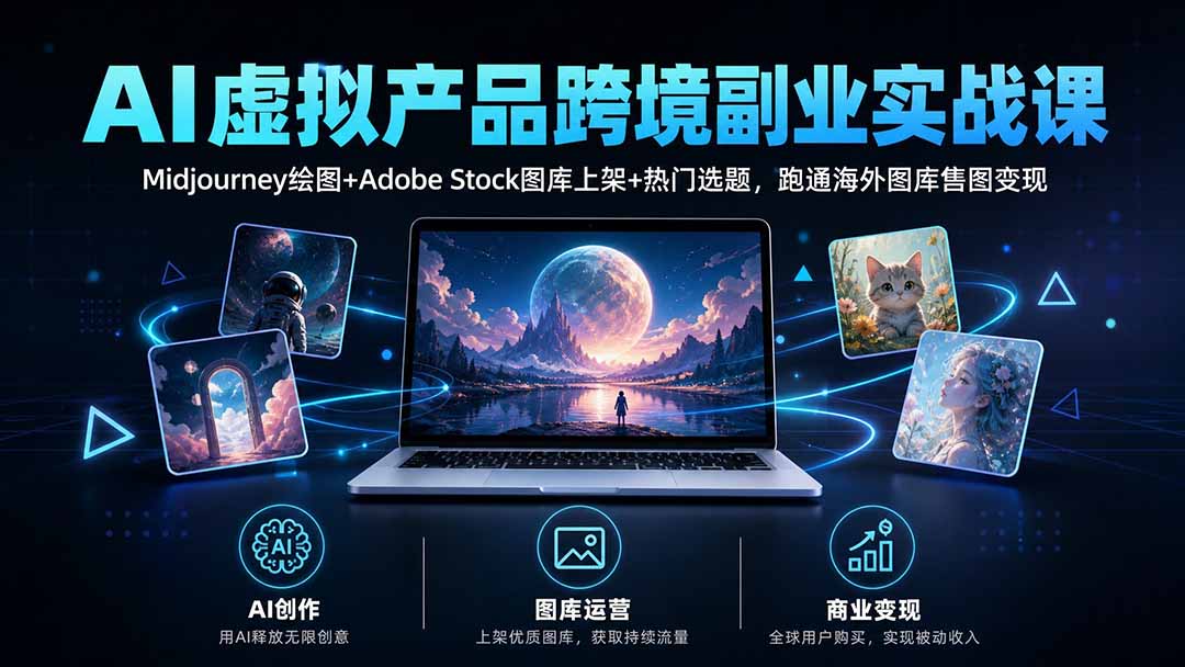 AI虚拟产品跨境副业实战课｜Midjourney绘图+Adobe Stock图库上架+热门选题，跑通海外图库售图变现-轻创星球网
