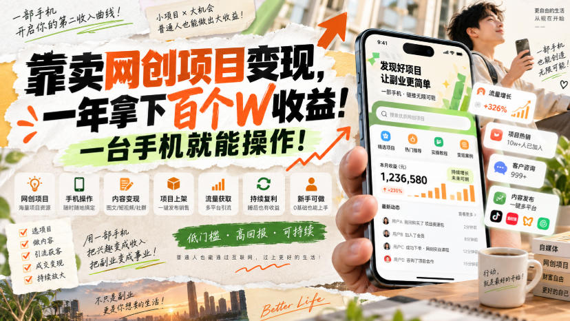网创小程序虚拟资料变现，一年拿下百万收益，一部手机就可以做，0成本变现副业！-轻创星球网