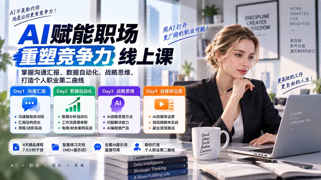 AI职场提效与第二曲线实战课-无水印：学习沟通汇报、数据工作流和战略思维，掌握AI编程做产品及自媒体运营方法-轻创星球网
