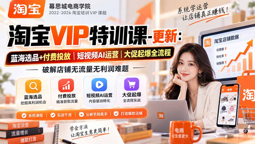 淘宝VIP特训课-更新0917：蓝海选品+付费投放｜短视频AI运营｜大促起爆全流程，破解店铺无流量无利润难题-轻创星球网