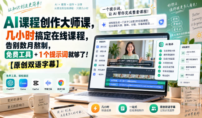 AI课程创作大师课，几小时搞定在线课程，告别数月熬制，免费工具+1个提示词就够了！【原创双语字幕】-轻创星球网