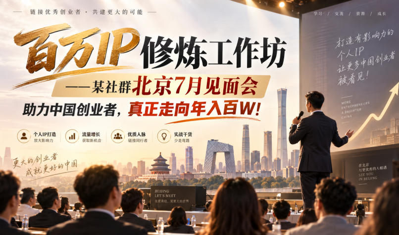 百万IP修炼工作坊——某社群北京7月见面会,助力中国创业者,真正走向年入百W!-轻创星球网