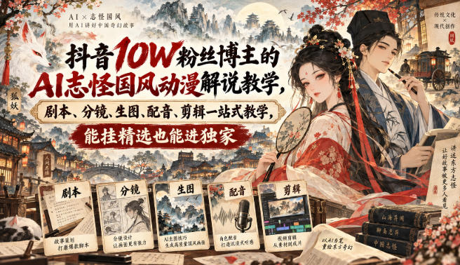 抖音10W粉丝博主满堂诡事的AI志怪国风动漫解说教学，剧本、分镜、生图、配音、剪辑一站式教学，能挂精选也能进独家​-轻创星球网