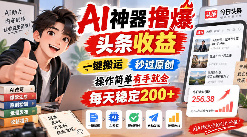 AI神器撸爆头条收益，一键搬运，秒过原创，操作简单有手就会，每天稳定200+【揭秘】-轻创星球网
