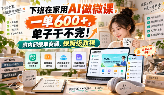 下班在家用AI做微课，一单600+，单子干不完！附内部接单资源，保姆级教程【揭秘】-轻创星球网