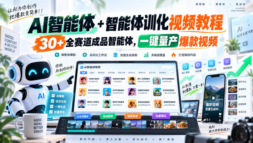 AI智能体+智能体训化视频教程，30+全赛道成品智能体，一键量产爆款视频-轻创星球网