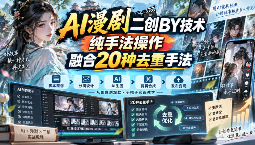 AI漫剧二创搬运技术，纯手法操作，融合20种去重手法-轻创星球网