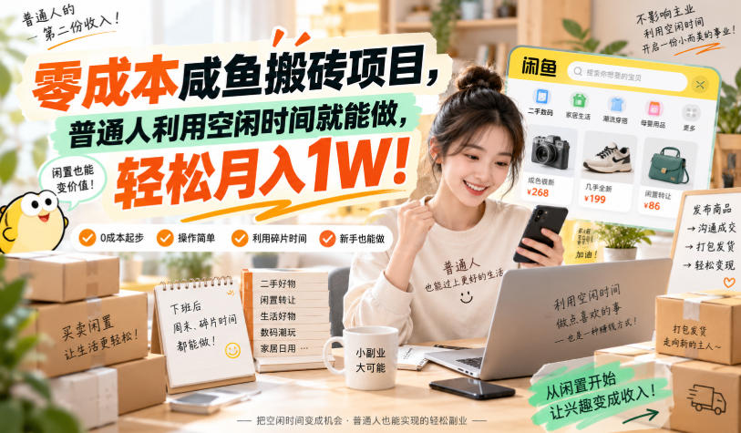 零成本咸鱼搬砖项目，普通人利用空闲时间就能做，轻松月入1W！【揭秘】-轻创星球网