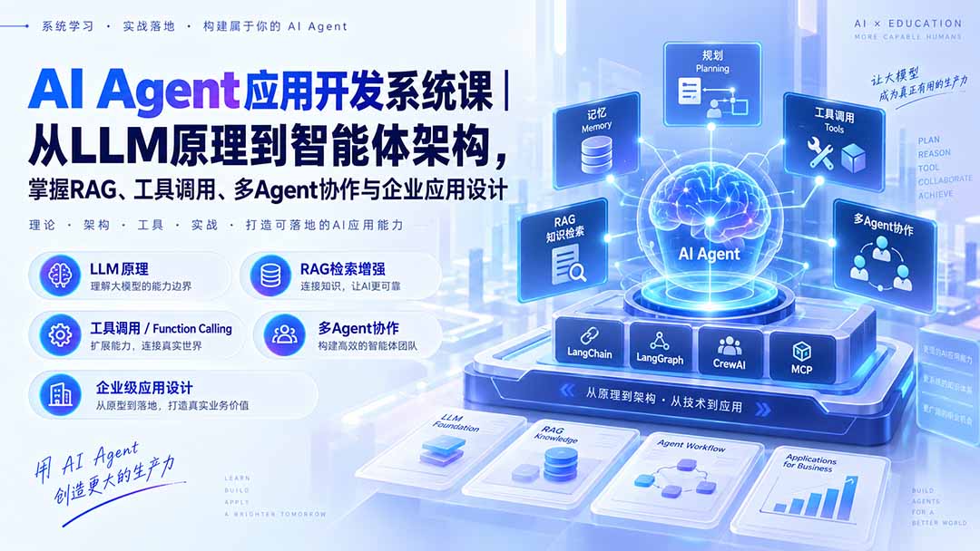 AI Agent应用开发系统课-179节｜从LLM原理到智能体架构，掌握RAG、工具调用、多Agent协作与企业应用设计-轻创星球网