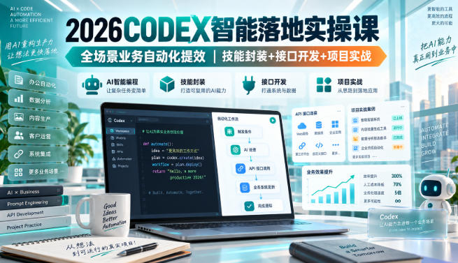 2026Codex智能落地实操课，全场景业务自动化提效，技能封装+接口开发+项目实战-轻创星球网