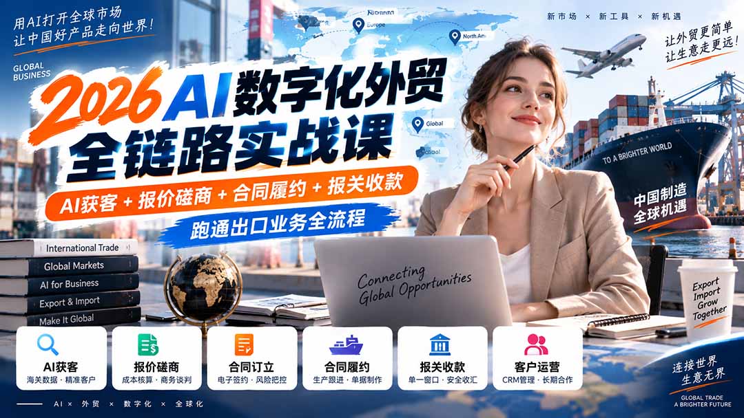 2026AI数字化外贸全链路实战课：AI获客+报价磋商+合同履约+报关收款，跑通出口业务全流程-轻创星球网