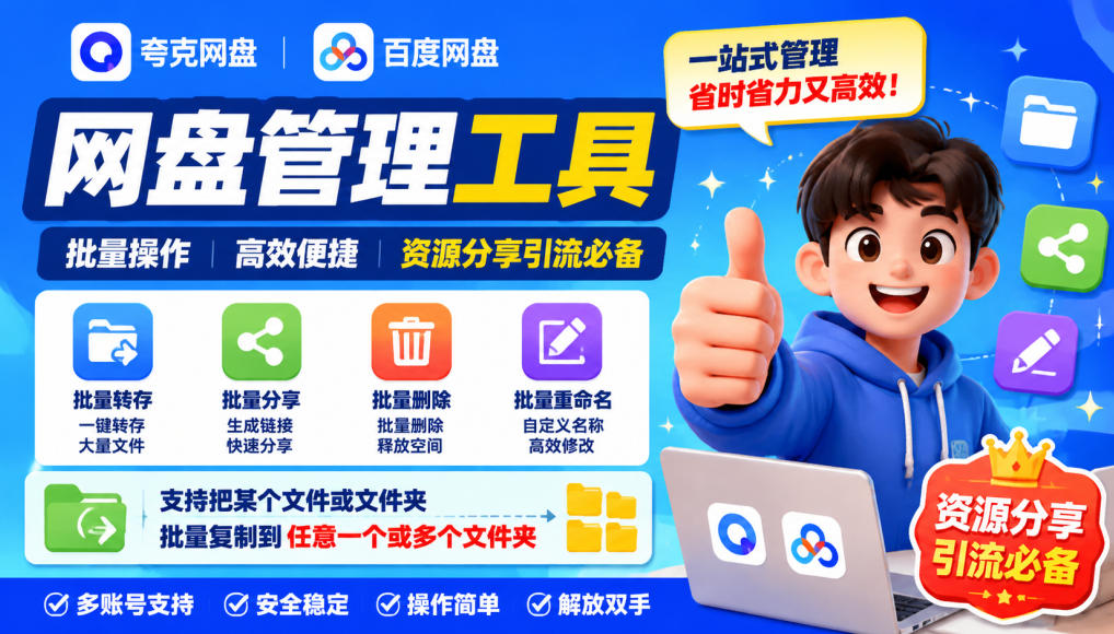 夸克网盘批量文件重命名，批量转存、批量分享、批量复制，内置AI功能-轻创星球网