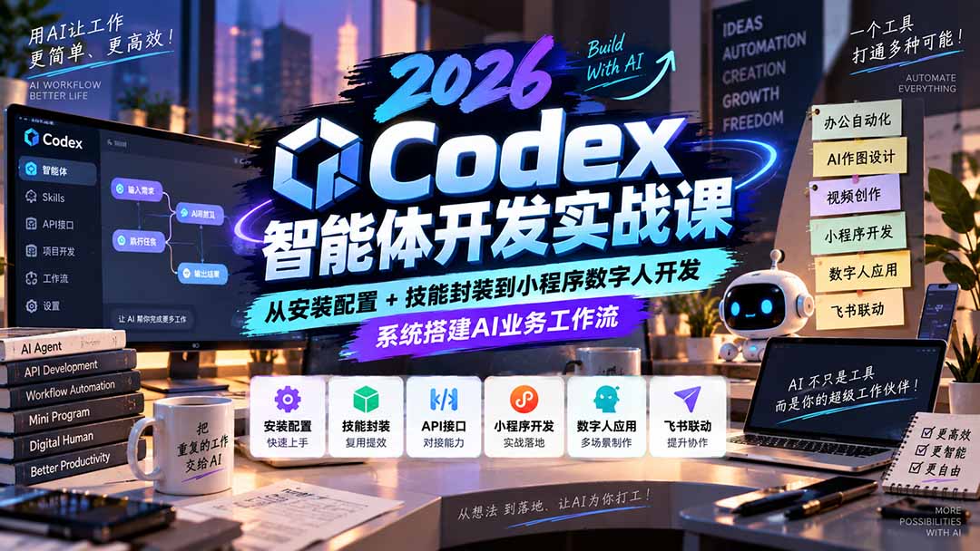 2026Codex智能体开发实战课：从安装配置+技能封装到小程序数字人开发，系统搭建AI业务工作流-轻创星球网