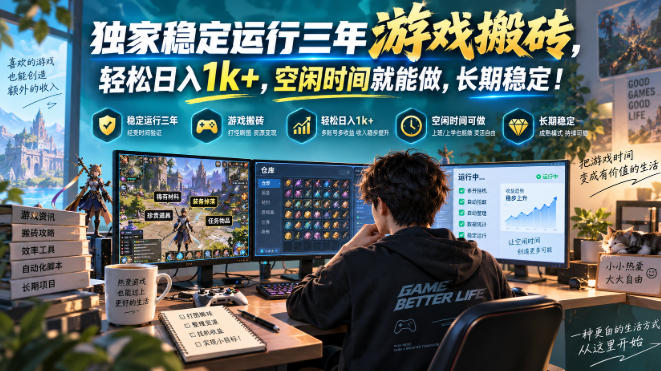 独家稳定运行三年游戏搬砖，轻松日入1k+，空闲时间就能做，长期稳定！【揭秘】-轻创星球网