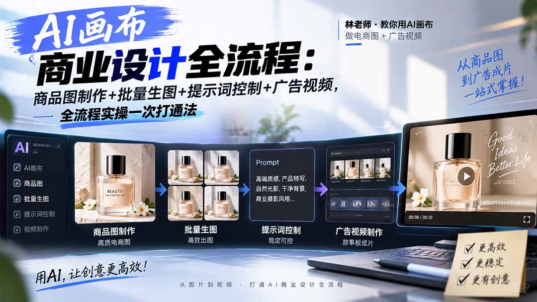 AI画布商业设计全流程：商品图制作+批量生图+提示词控制+广告视频，全流程实操一次打通法-轻创星球网