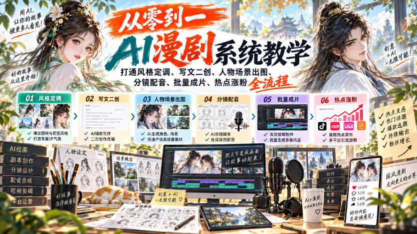 从零到一AI漫剧系统教学，打通风格定调、写文二创、人物场景出图、分镜配音、批量成片、热点涨粉全流程-轻创星球网
