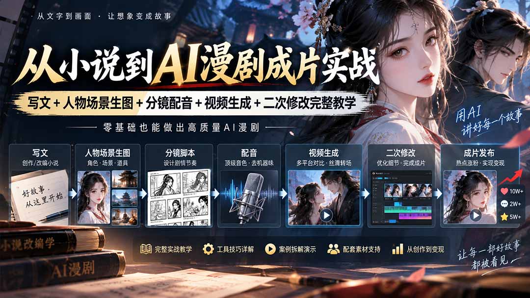 从小说到AI漫剧成片实战：写文+人物场景生图+分镜配音+视频生成+二次修改完整教学-轻创星球网