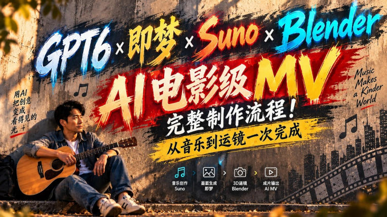 GPT6×即梦×Suno×Blender｜AI电影级MV完整制作流程！从音乐到运镜一次完成！-轻创星球网