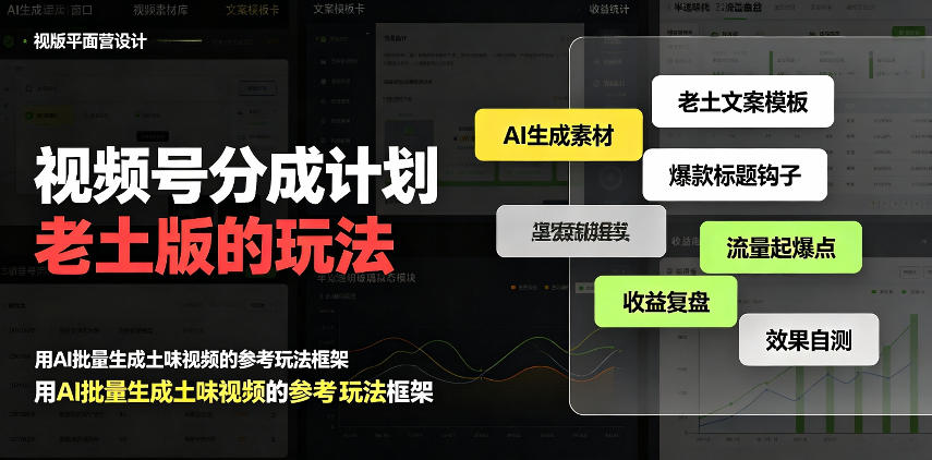 视频号分成计划老土版的玩法，流量爆炸，每天收益300+，纯靠AI生成，越土的玩法，越高级-轻创星球网