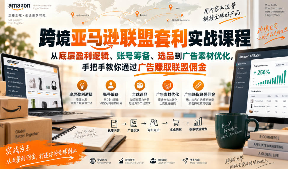 跨境亚马逊联盟套利实战课程，从底层盈利逻辑、账号筹备、选品到广告素材优化，手把手教你通过广告賺取联盟佣金-轻创星球网