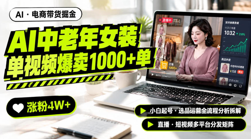 AI中老年服装带货赛道新玩法，一个视频卖出1000多单涨粉4W+，小白起号选品运营全流程分析拆解-轻创星球网