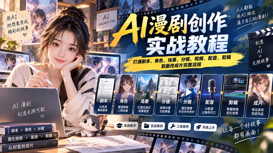 2026 AI漫剧创作实战教程：打通剧本、角色、场景、分镜、视频、配音、剪辑到最终成片完整流程-轻创星球网