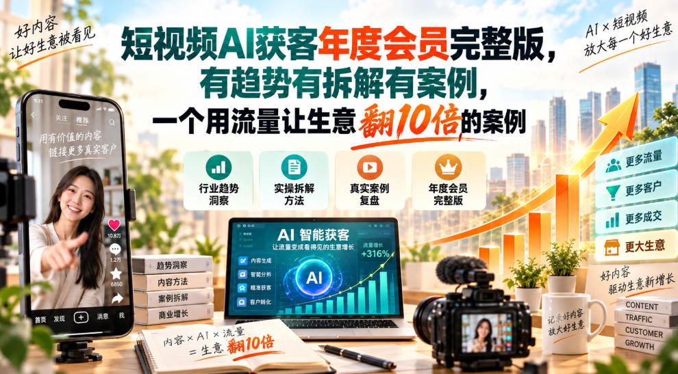 短视频AI获客年度会员完整版，有趋势有拆解有案例，一个用流量让生意翻10倍的案例-轻创星球网