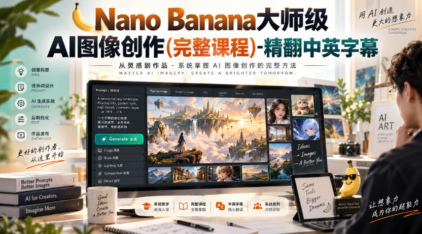 【无水印】Nano Banana大师级AI图像创作(完整课程)-精翻中英字幕-轻创星球网