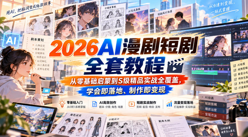 2026AI漫剧短剧全套教程，从零基础启蒙到S级精品实战全覆盖，学会即落地、制作即变现-轻创星球网