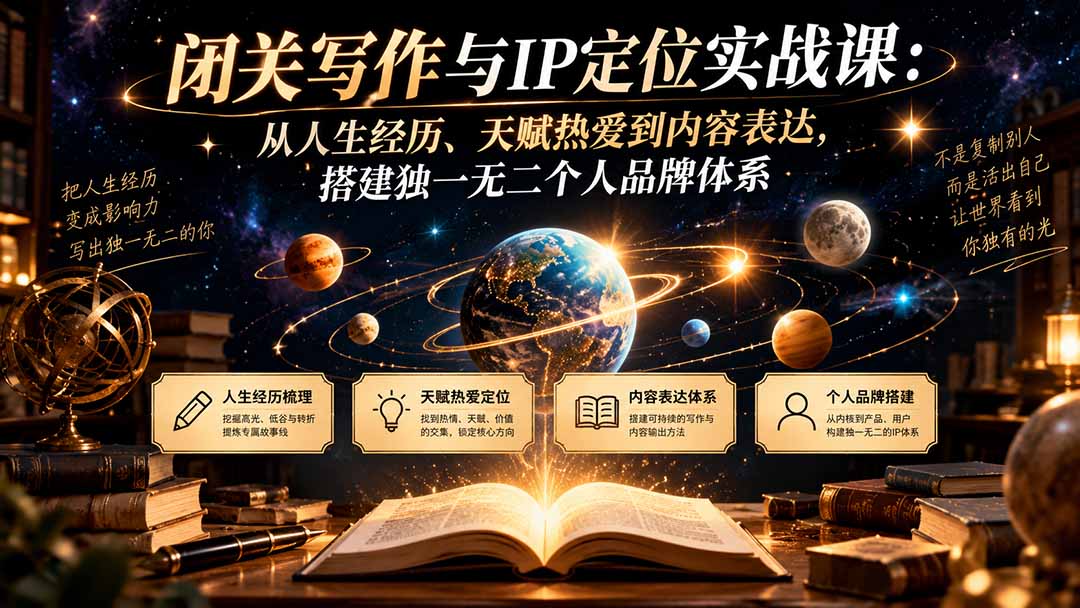 闭关写作与IP定位实战课：从人生经历、天赋热爱到内容表达，搭建独一无二个人品牌体系-轻创星球网