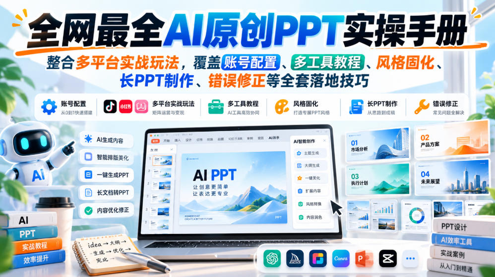 全网最全AI原创PPT实操手册，整合多平台实战玩法，覆盖账号配置、多工具教程、风格固化、长PPT制作、错误修正等全套落地技巧-轻创星球网