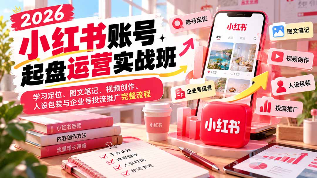 2026小红书账号起盘运营实战班：学习定位、图文笔记、视频创作、人设包装与企业号投流推广完整流程-轻创星球网