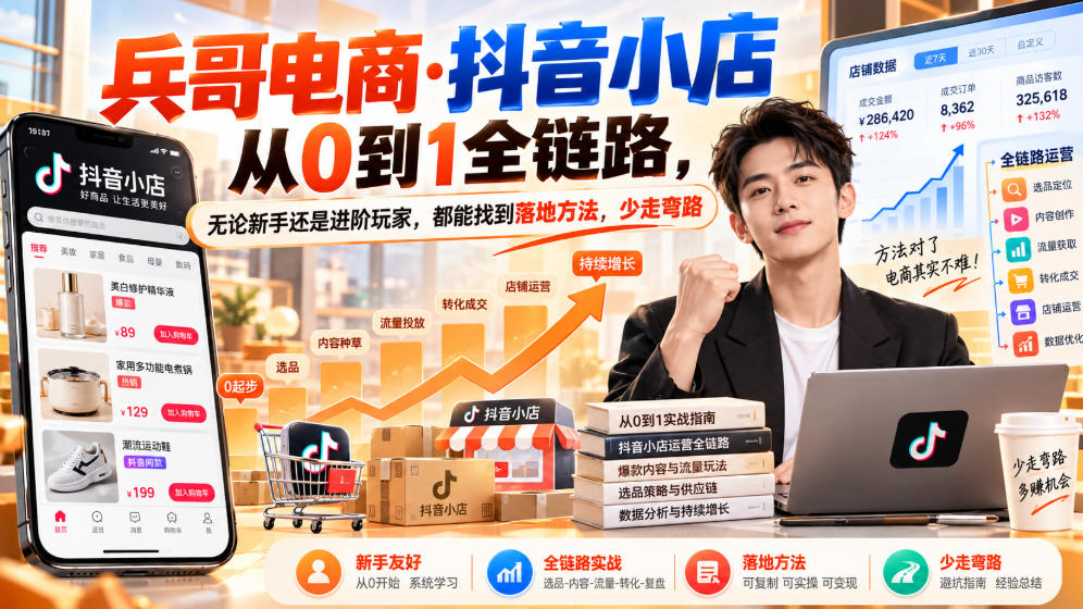 【无水印】兵哥电商·抖音小店从0到1全链路，无论新手还是进阶玩家，都能找到落地方法，少走弯路(更新9月)-轻创星球网