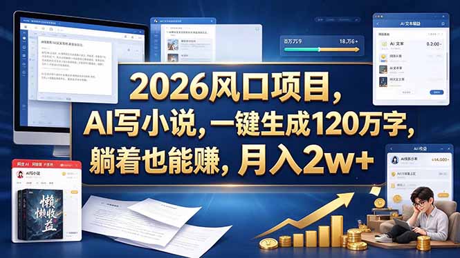 2026 风口项目，AI 写小说，一键生成 120 万字，躺着也能赚，月入 2w +-轻创星球网