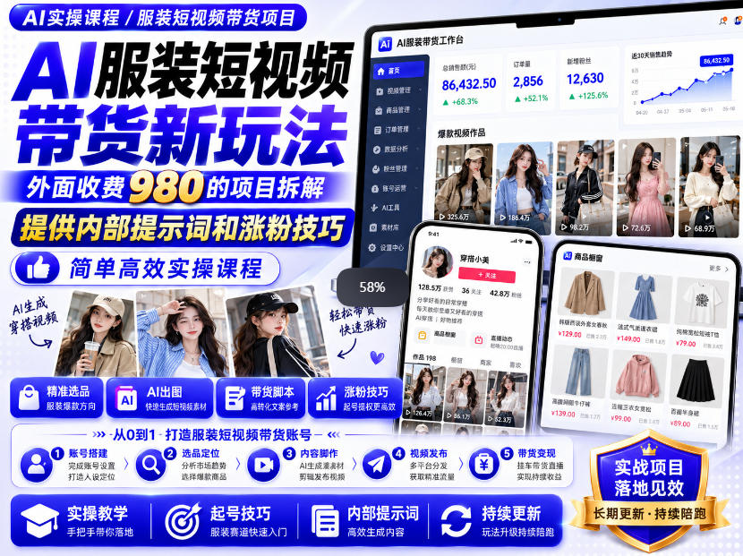 外面收费980AI快手带货系统课程，内部课程首次外放，操作简单高效，一分钟一条爆款视频-轻创星球网