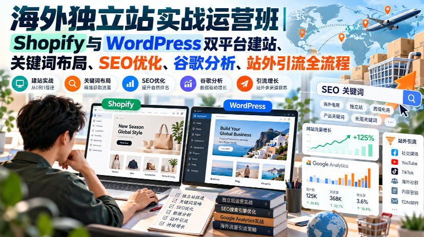 海外独立站实战运营班｜Shopify与WordPress双平台建站、关键词布局、SEO优化、谷歌分析、站外引流全流程-轻创星球网