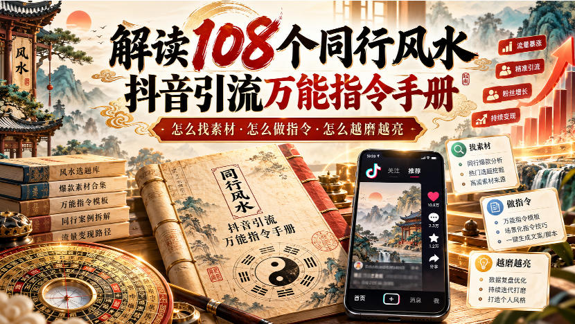 解读108个同行风水抖音引流万能指令手册，怎么找素材·怎么做指令·怎么越磨越亮【文档】-轻创星球网